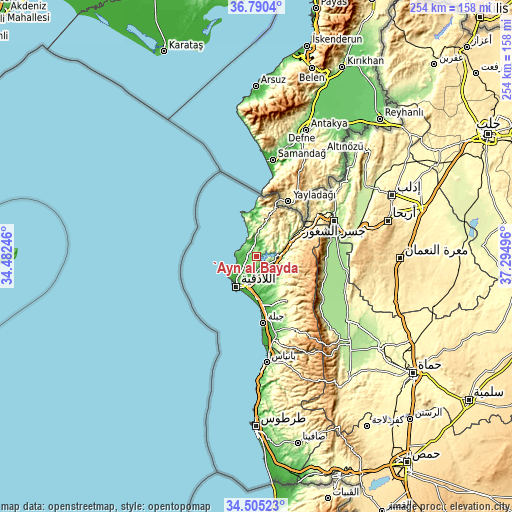 Topographic map of ‘Ayn al Bayḑā
