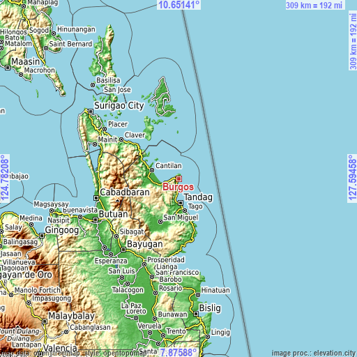 Topographic map of Burgos