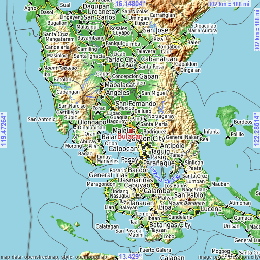 Topographic map of Bulacan