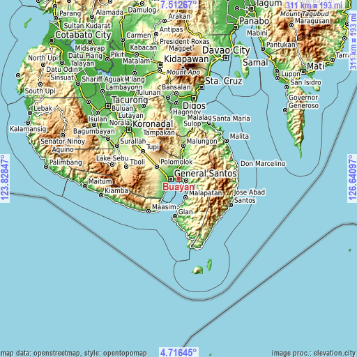 Topographic map of Buayan