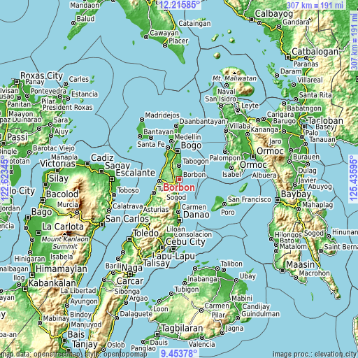 Topographic map of Borbon