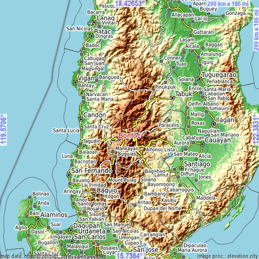 Topographic map of Bontoc