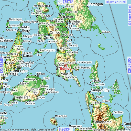 Topographic map of Bontoc