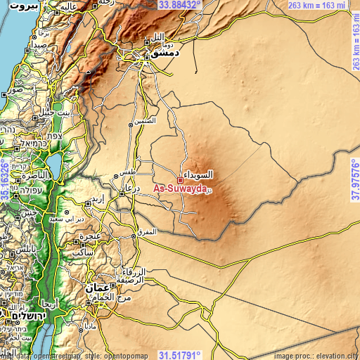Topographic map of As-Suwayda