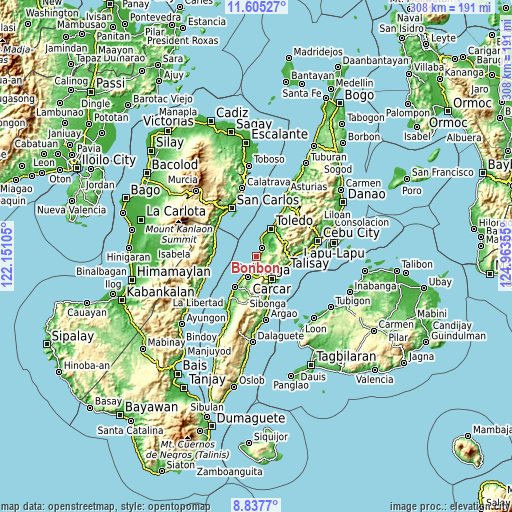 Topographic map of Bonbon