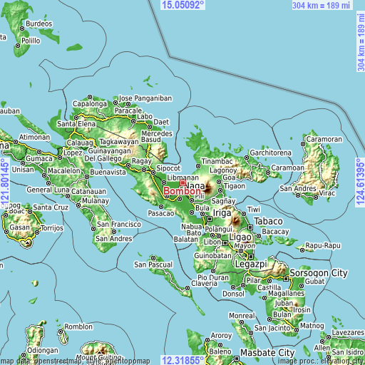 Topographic map of Bombon