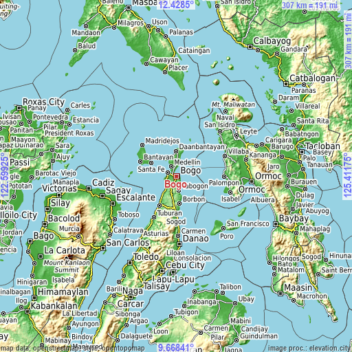 Topographic map of Bogo