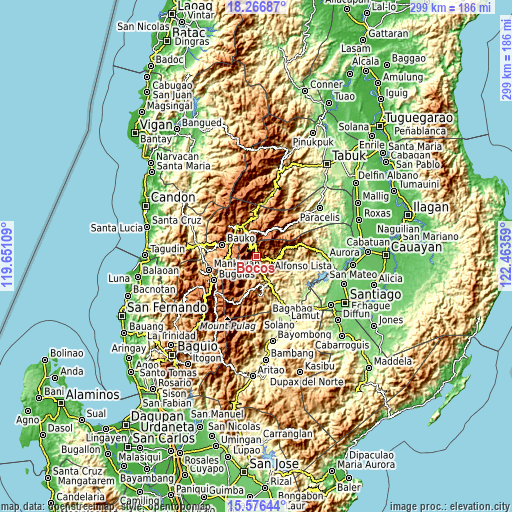 Topographic map of Bocos