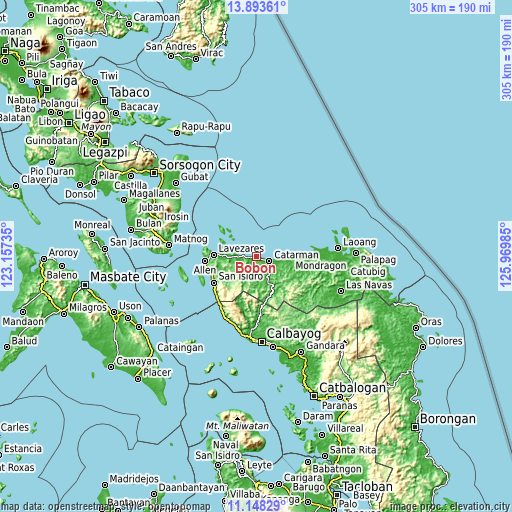 Topographic map of Bobon