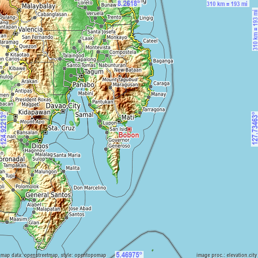 Topographic map of Bobon