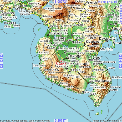 Topographic map of Biwang