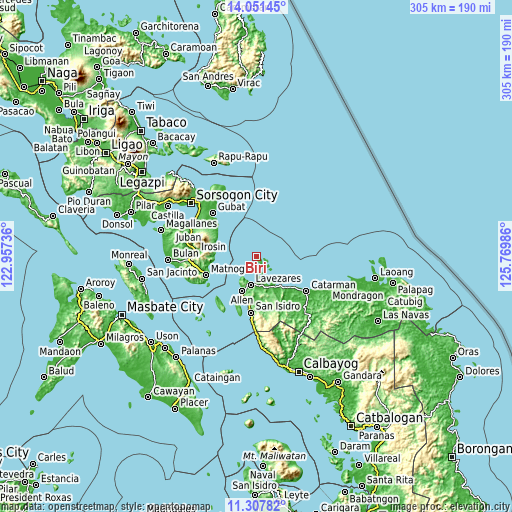 Topographic map of Biri