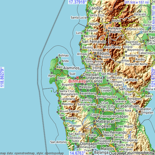 Topographic map of Binmaley