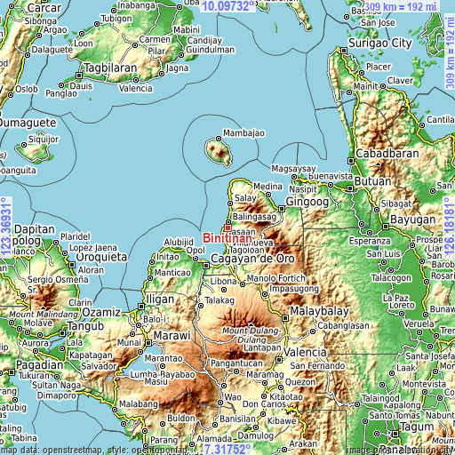 Topographic map of Binitinan