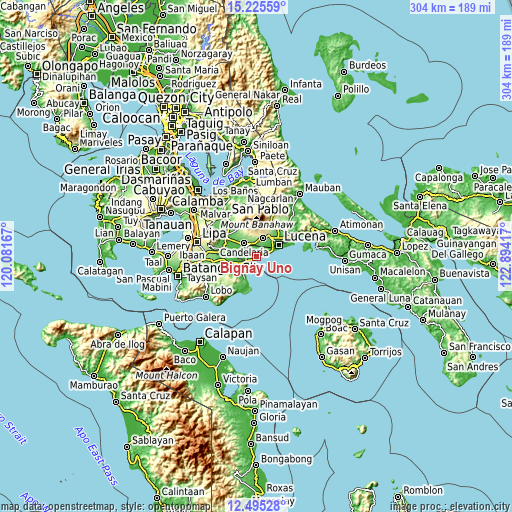 Topographic map of Bignay Uno