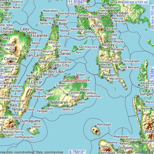 Topographic map of Bien Unido