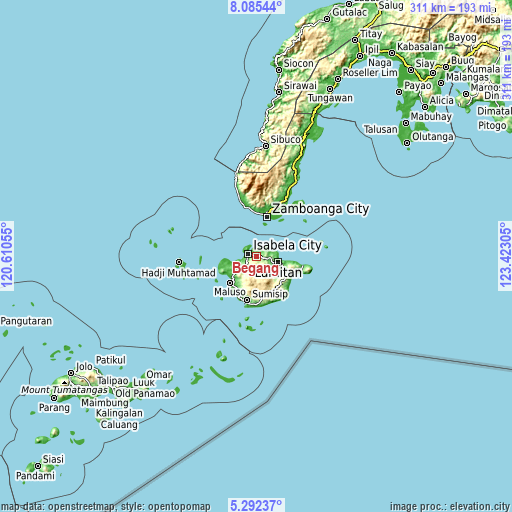 Topographic map of Begang