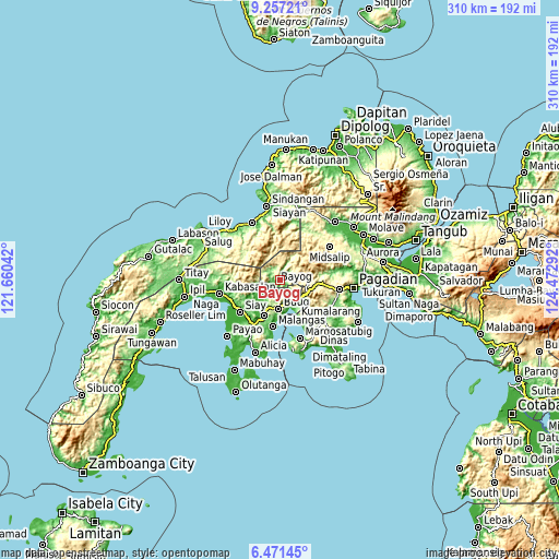 Topographic map of Bayog