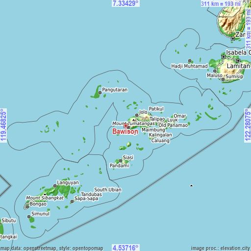 Topographic map of Bawison