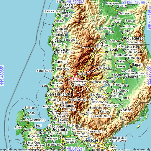 Topographic map of Bauko