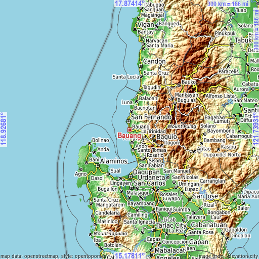 Topographic map of Bauang