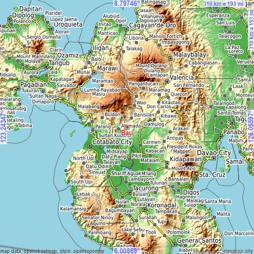 Topographic map of Bau