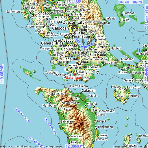 Topographic map of Batangas
