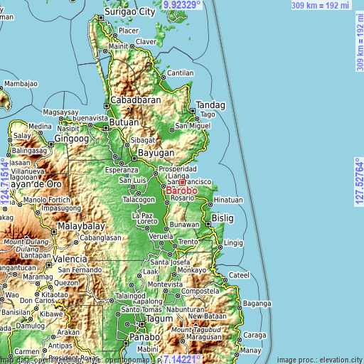 Topographic map of Barobo