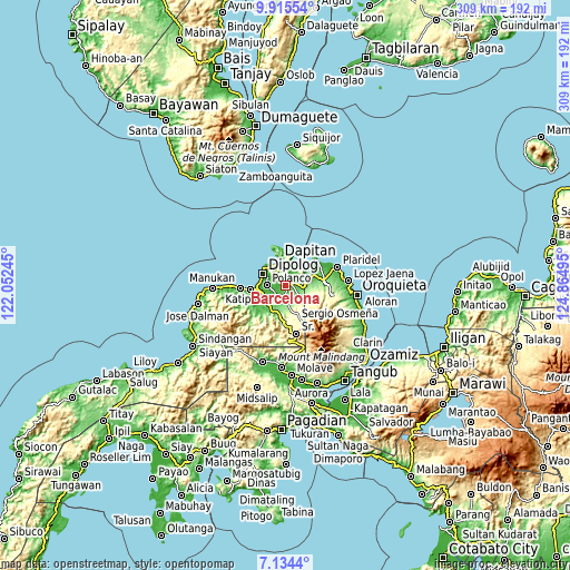 Topographic map of Barcelona