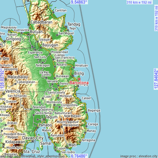 Topographic map of Barcelona