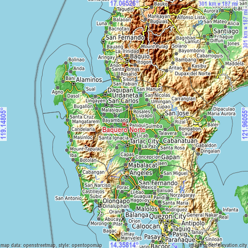 Topographic map of Baquero Norte