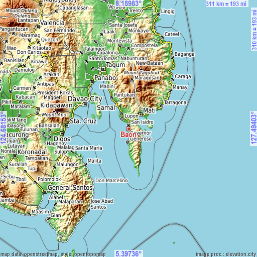 Topographic map of Baon