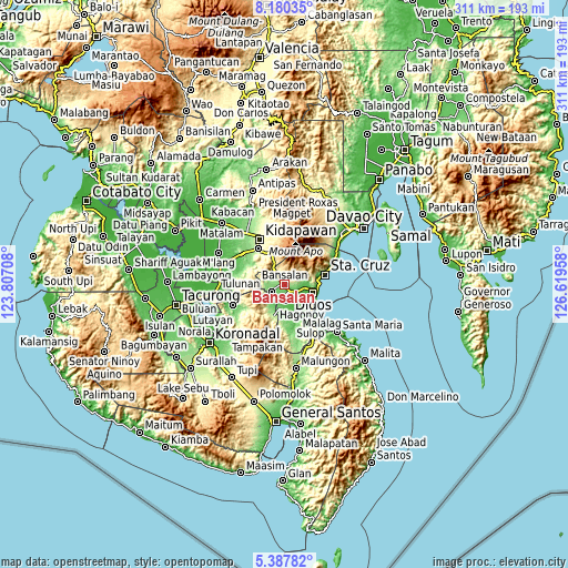 Topographic map of Bansalan