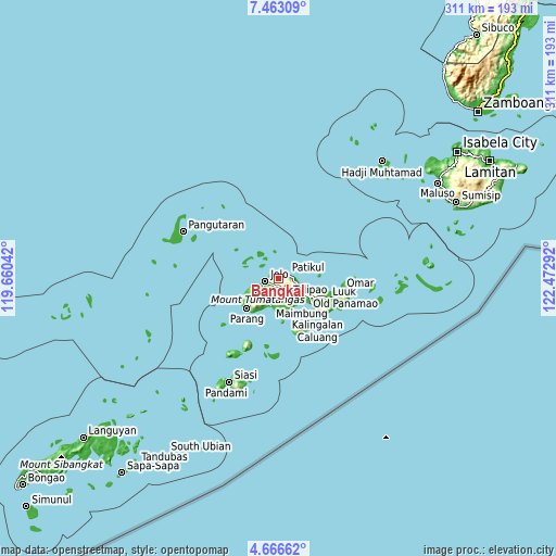 Topographic map of Bangkal