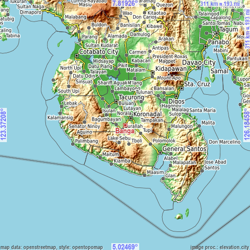 Topographic map of Bañga