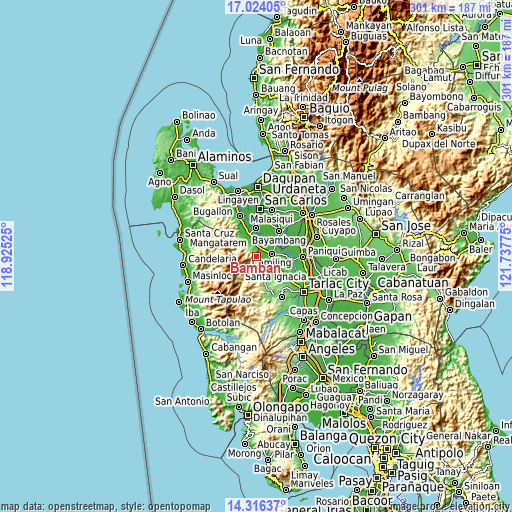 Topographic map of Bamban