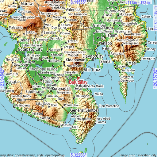 Topographic map of Balutakay