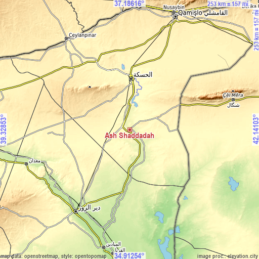 Topographic map of Ash Shaddādah