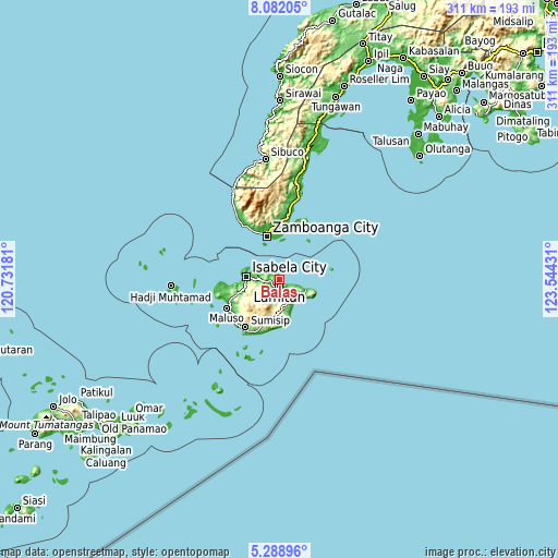 Topographic map of Balas