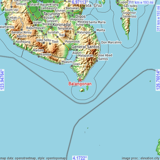 Topographic map of Balangonan