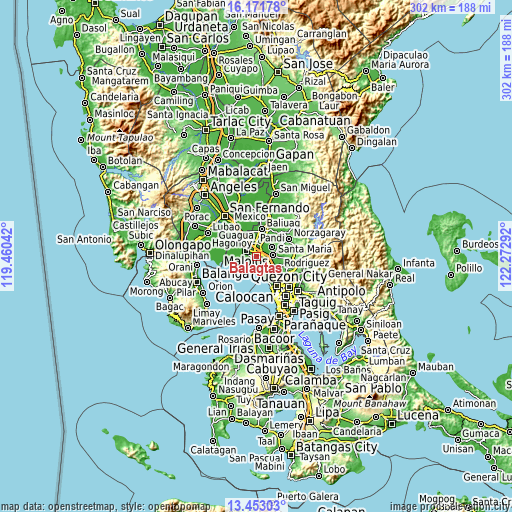 Topographic map of Balagtas