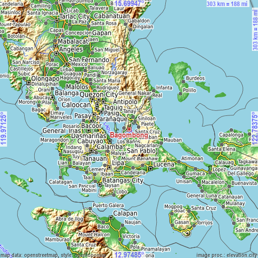 Topographic map of Bagombong