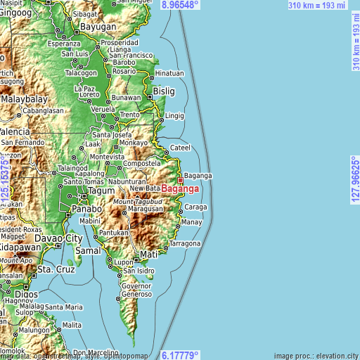 Topographic map of Baganga