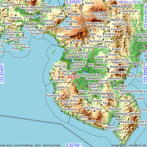 Topographic map of Bagan