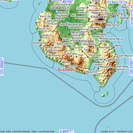 Topographic map of Buadtasan