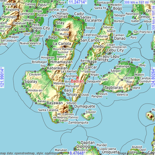 Topographic map of Badian