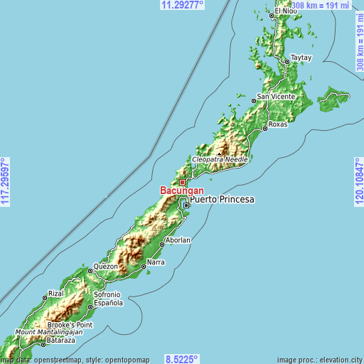 Topographic map of Bacungan