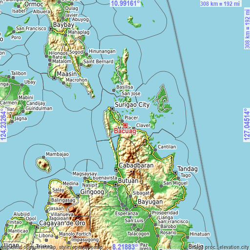 Topographic map of Bacuag