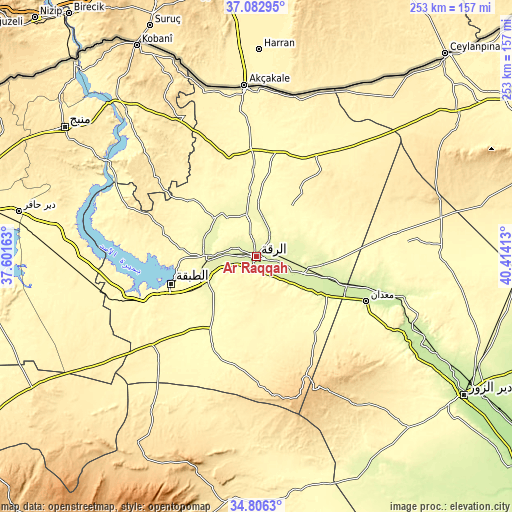 Topographic map of Ar Raqqah