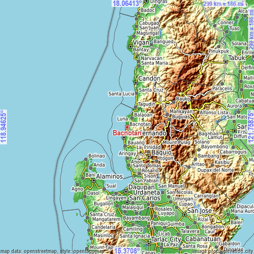 Topographic map of Bacnotan